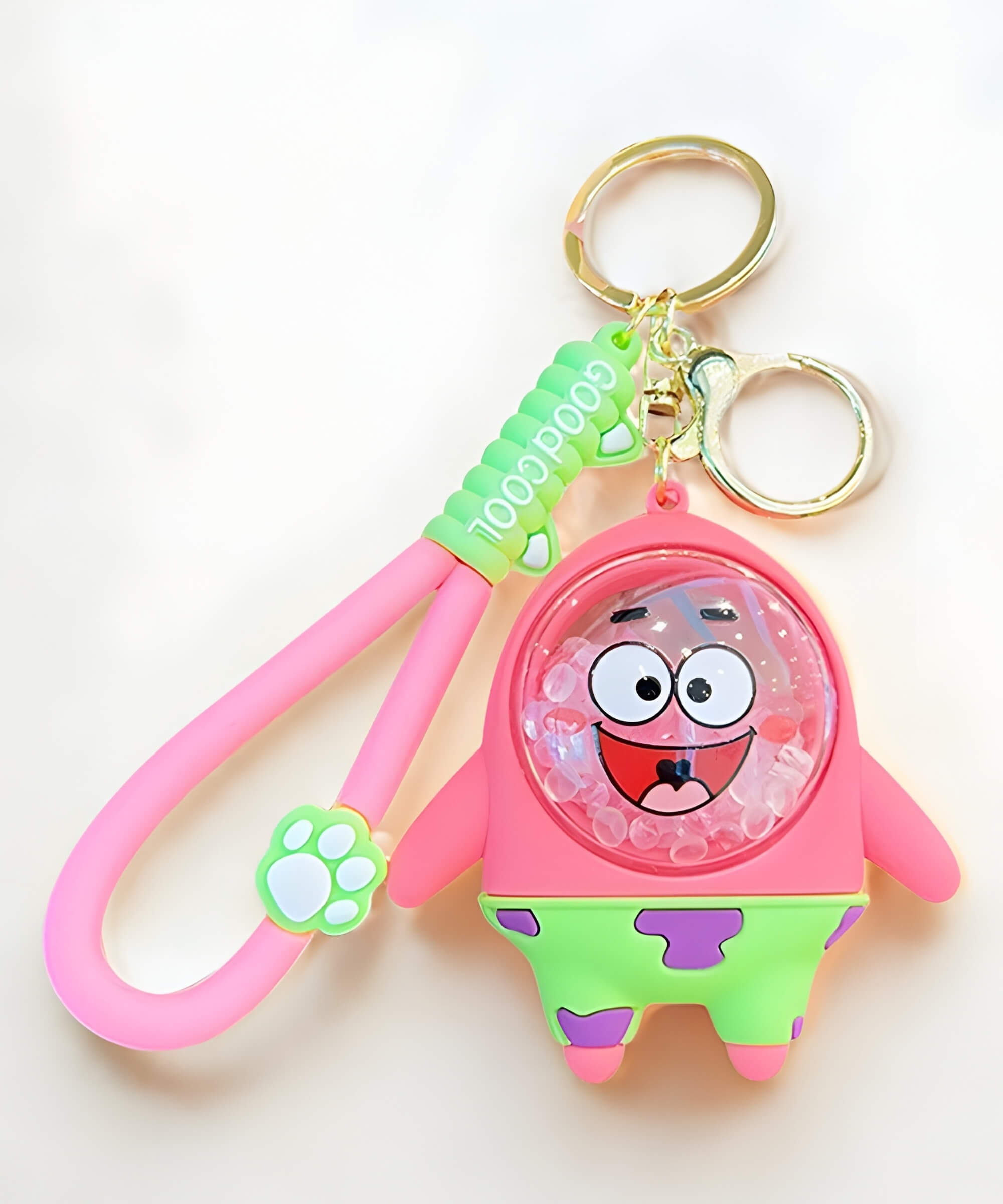 Patrick Star style bubble bead keychain with shaker beads and flexible strap